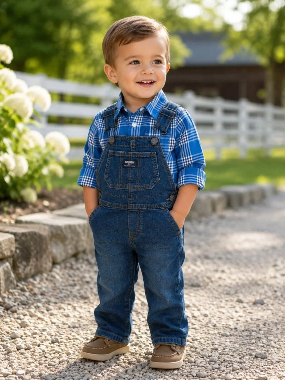 NWT OshKosh B’gosh Toddler Boy Outfit Set Blue Plaid Shirt Denim Overalls Size 2